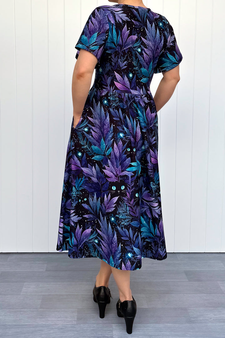Feline Florals - Midi Dress - Flutter Sleeve - Pockets