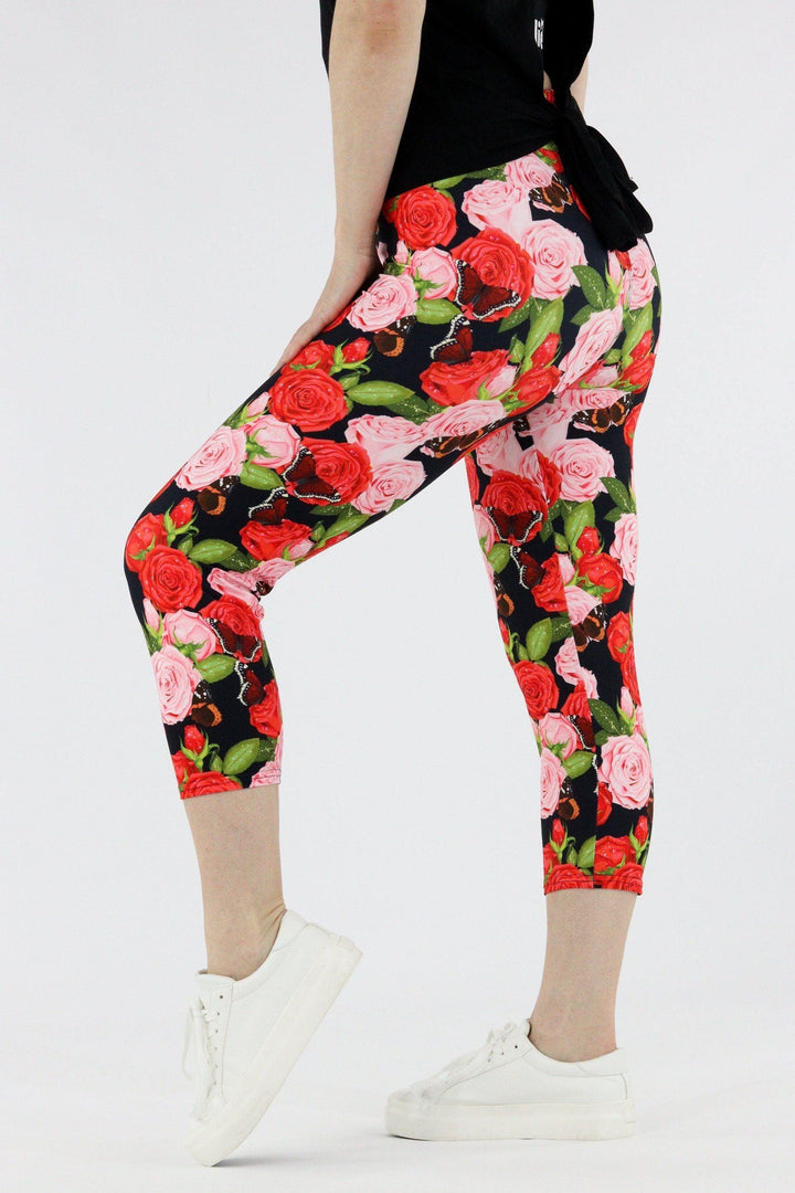 Butterflies n' Roses - Casual Capri Leggings Casual Capri Leggings Pawlie   