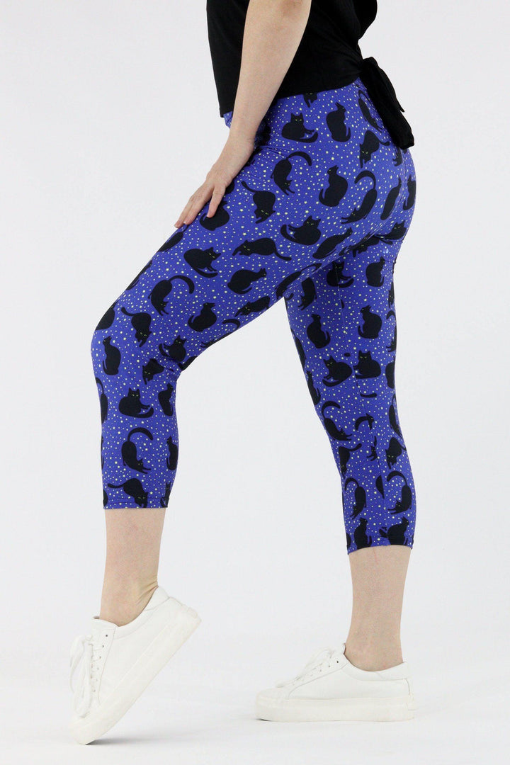 Midnight Cat - Casual Capri Leggings Casual Capri Leggings Pawlie   