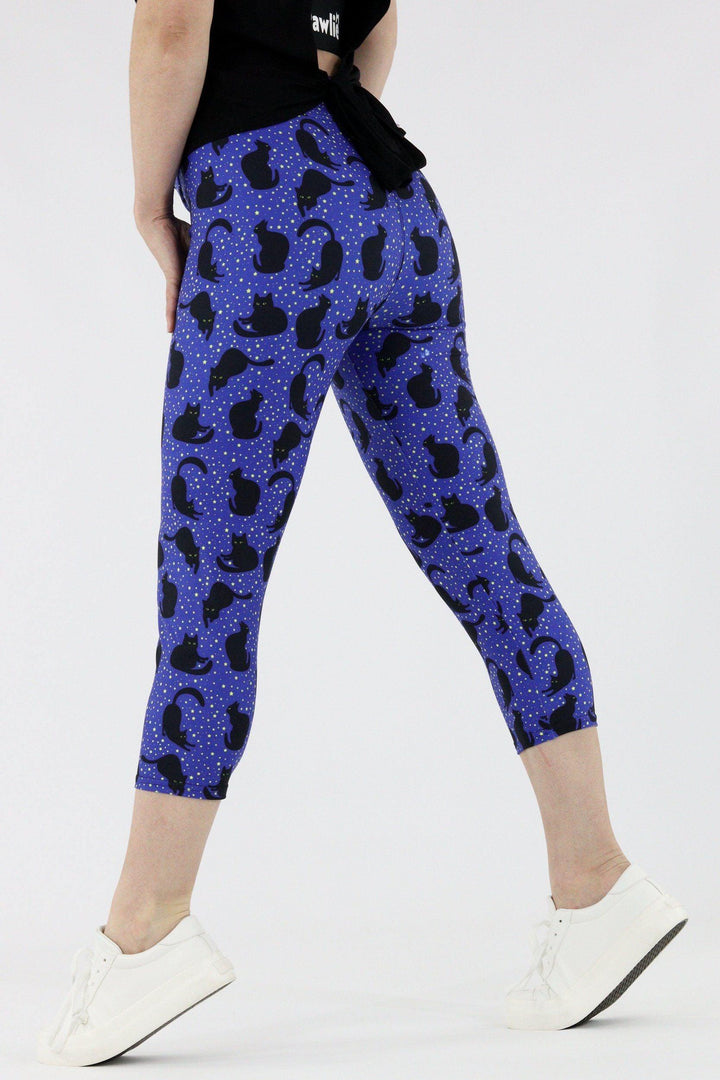 Midnight Cat - Casual Capri Leggings Casual Capri Leggings Pawlie   