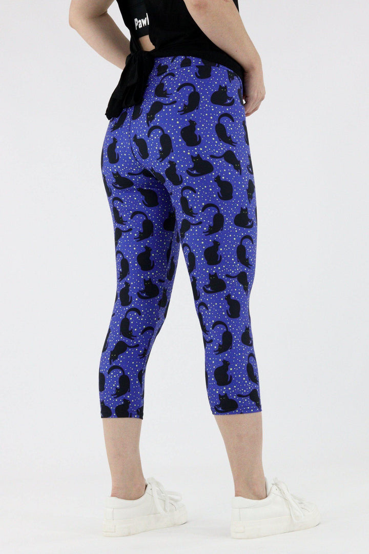 Midnight Cat - Casual Capri Leggings Casual Capri Leggings Pawlie   