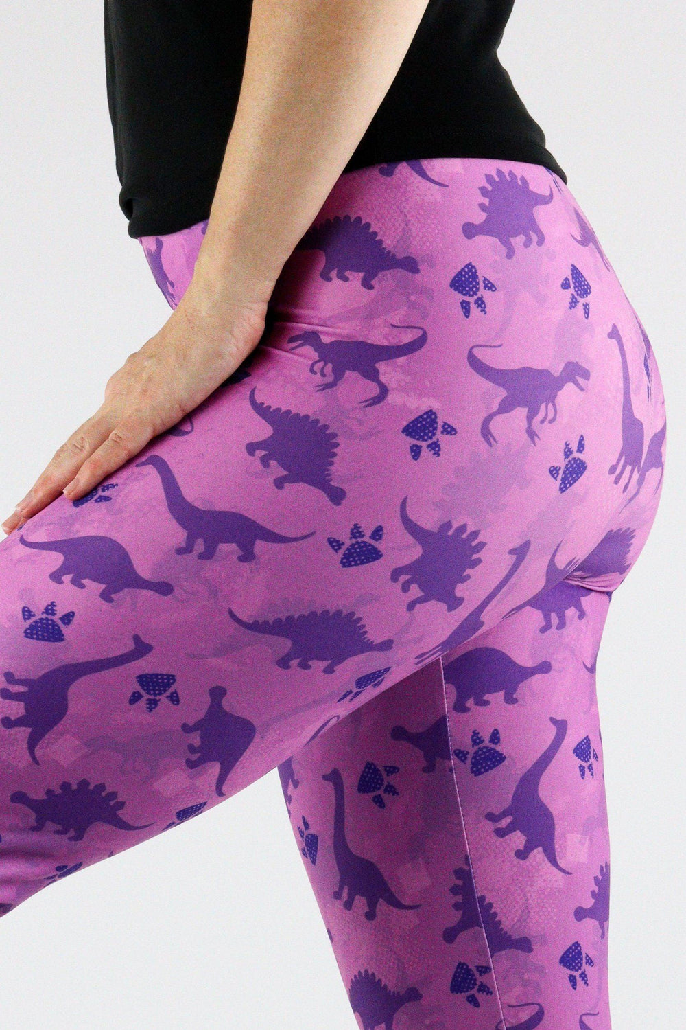 Purple Dinosaurs - Casual Capri Leggings Casual Capri Leggings Pawlie   