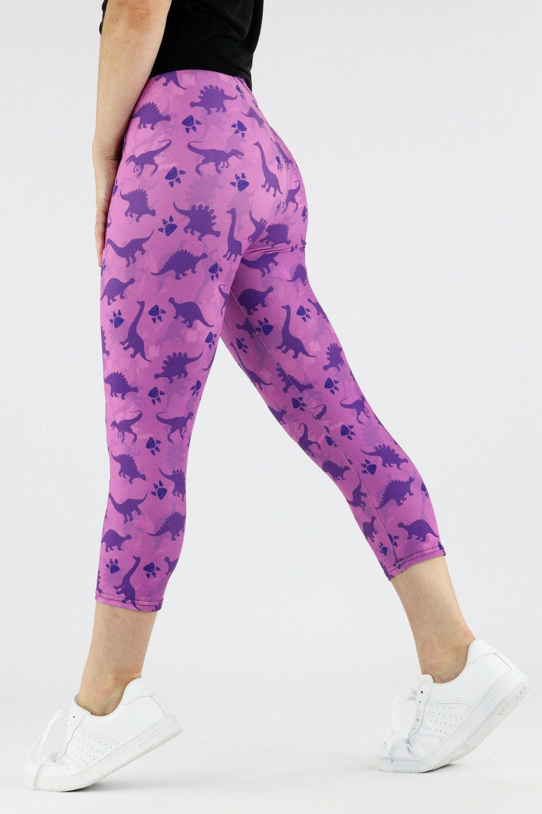 Purple Dinosaurs - Casual Capri Leggings Casual Capri Leggings Pawlie   
