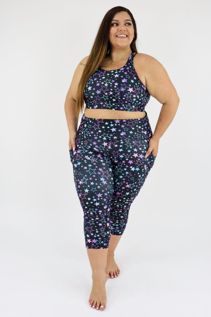 Neon Stars - Dynamic Active - Pocket Capri Leggings Active Leggings Pawlie   