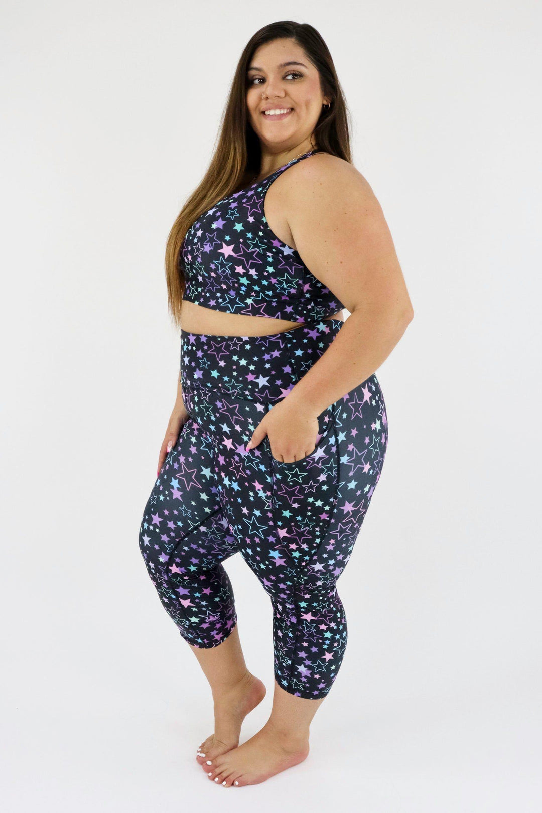 Neon Stars - Dynamic Active - Pocket Capri Leggings Active Leggings Pawlie   