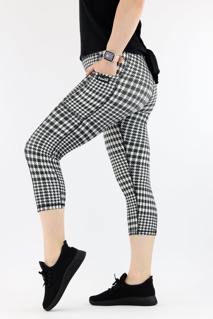 Houndstooth - Hybrid 1.0 - Leg Pockets - Capri Leggings Hybrid Capri Leggings Pawlie   